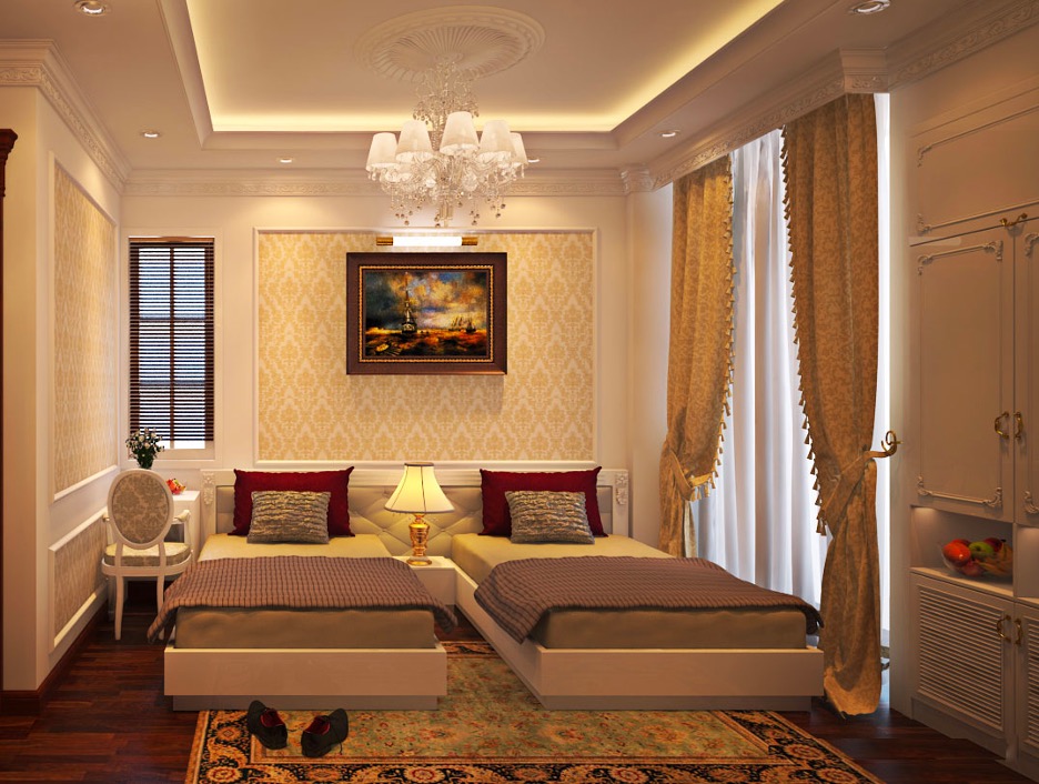 Phòng ngủ khách sạn thiết kế theo phong cách tân cổ điển