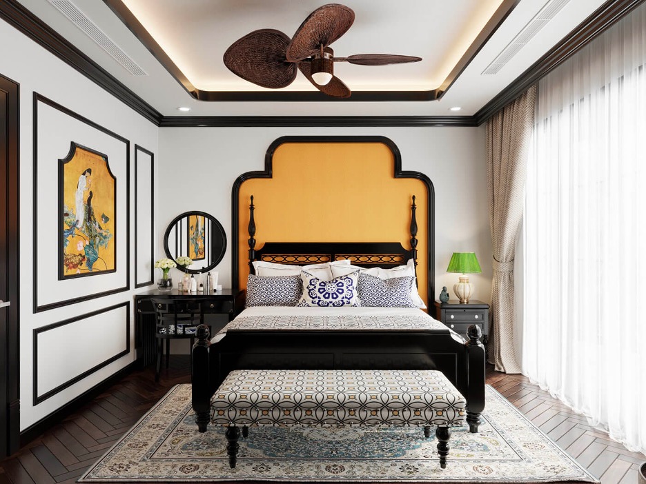 Phòng ngủ nhà phố phong cách Indochine